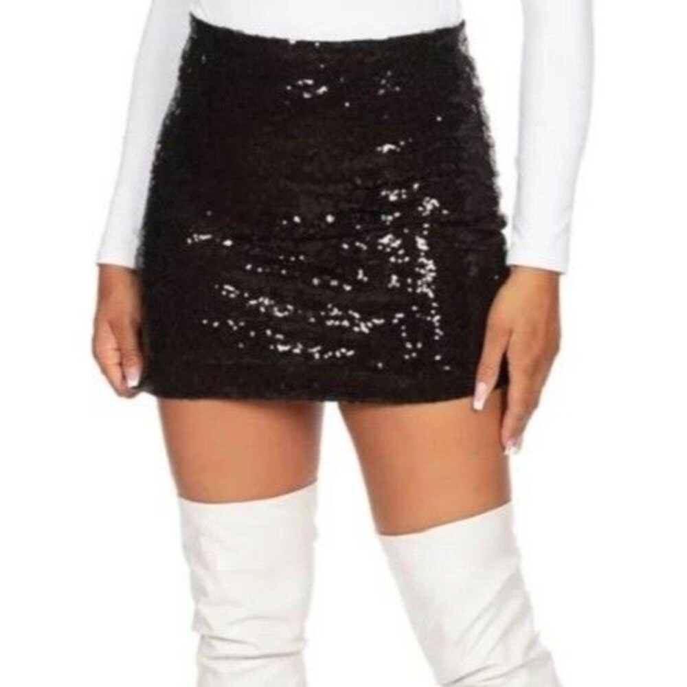 TIPSY ELVES Black Sequin Skirt Lined Stretch Size XS NEW Sparkle